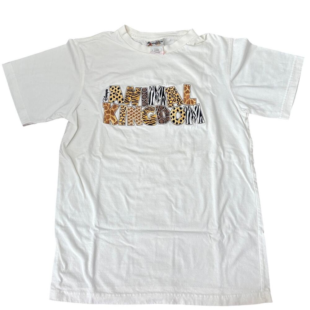 Vintage 90s Embroidered Animal Kingdom Walt Disney World Animal Print T Shirt